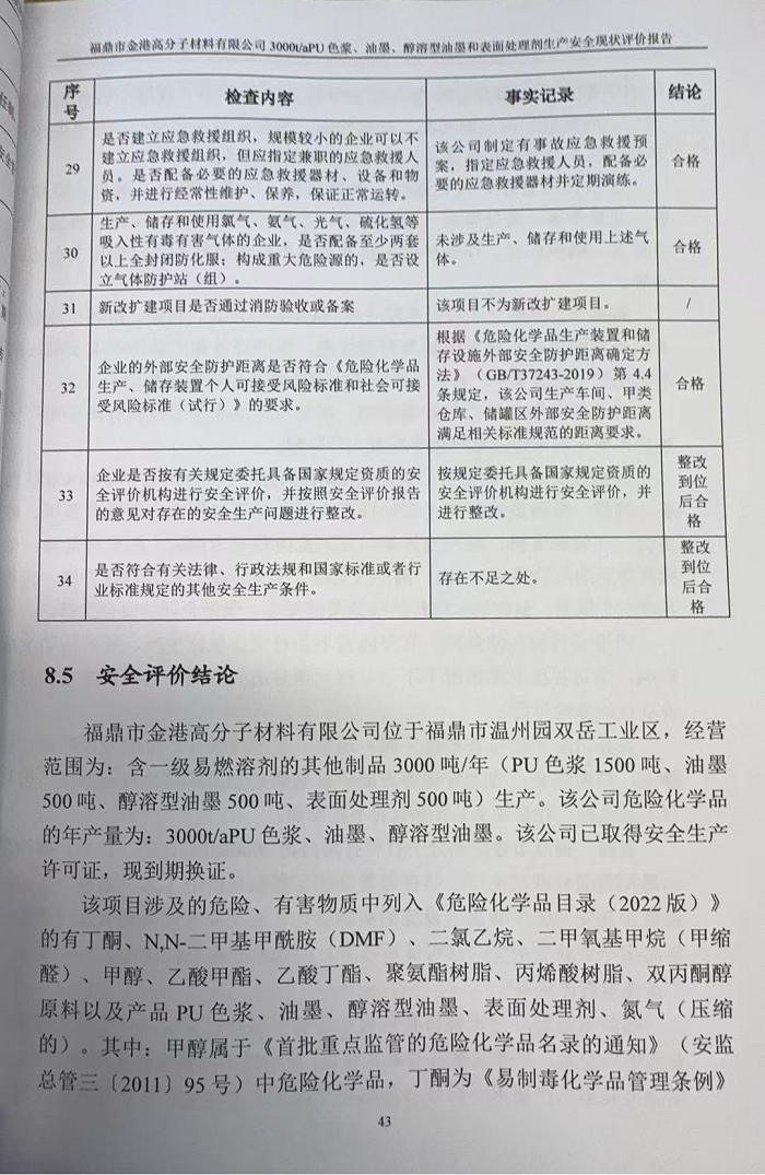 福鼎市金港高分子材料有限公司3000t/aPU色漿、油墨、醇溶型油墨和表面處理劑生產(chǎn) 安全現(xiàn)狀評(píng)價(jià)報(bào)告網(wǎng)上公開(kāi)(圖3)